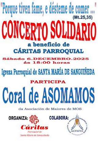 Fechas, información, programa, cartel, imágenes, mapa y ubicación de Concerto Solidario a Beneficio de Cáritas Parroquial  (2025)  en  Mos