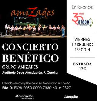 Fechas, información, programa, cartel, imágenes, mapa y ubicación de Concierto de Amizades a favor de AFACO (2026)  en  A Coruña