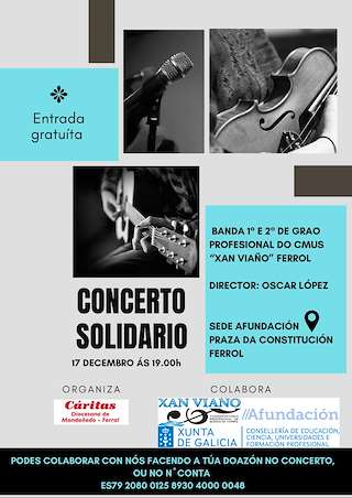 Fechas, información, programa, cartel, imágenes, mapa y ubicación de Concierto Solidario de Cáritas  en  Ferrol