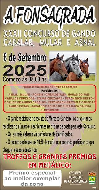 Fechas, información, programa, cartel, imágenes, mapa y ubicación de XXXII Concurso de Gando Cabalar, Mular e Asnal  en  A Fonsagrada