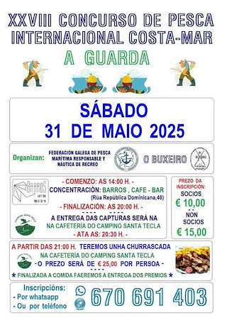 Fechas, información, programa, cartel, imágenes, mapa y ubicación de XXVIII Concurso de Pesca Internacional Costa-Mar  en  A Guarda