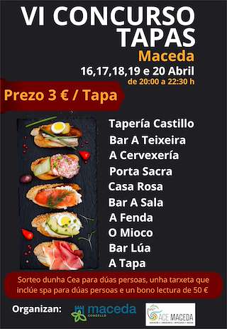 Fechas, información, programa, cartel, imágenes, mapa y ubicación de VI Concurso de Tapas  en  Maceda