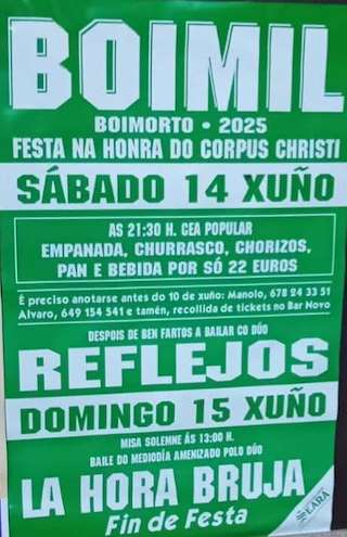 Fechas, información, programa, cartel, imágenes, mapa y ubicación de Corpus Christi de Boimil   en  Boimorto