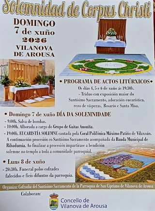 Fechas, información, programa, cartel, imágenes, mapa y ubicación de Corpus Christi (2026)  en  Vilanova de Arousa