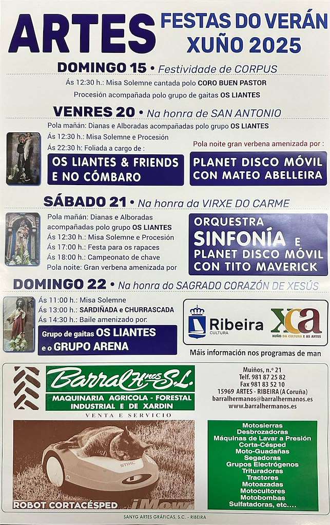 Corpus, San Antonio, Virxe do Carme e Sagrado Corazón de Xesús de Artes (2025) en Ribeira