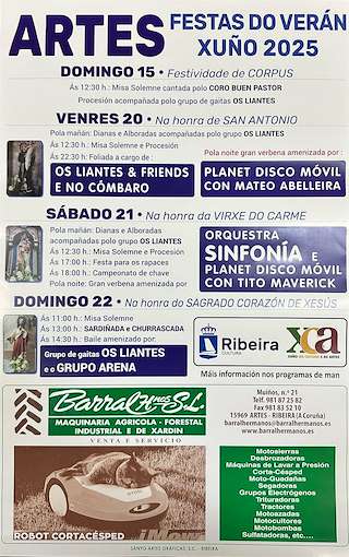 Fechas, información, programa, cartel, imágenes, mapa y ubicación de Corpus, San Antonio, Virxe do Carme e Sagrado Corazón de Xesús de Artes  en  Ribeira