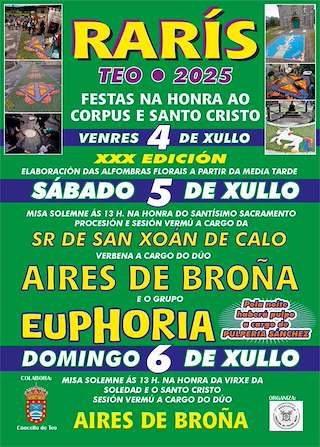 Fechas, información, programa, cartel, imágenes, mapa y ubicación de Corpus y Virgen de la Soledad de Rarís  en  Teo