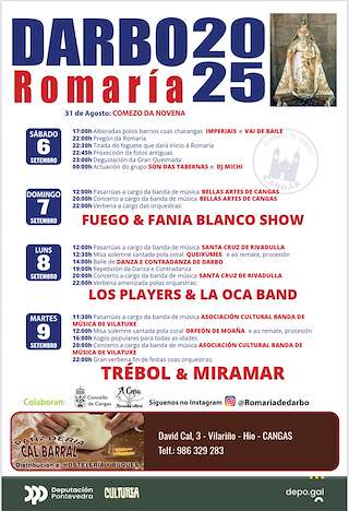 Fechas, información, programa, cartel, imágenes, mapa y ubicación de Danzas Ancestrais de Darbo - Tradicional Romería de Darbo (2026)  en  Cangas