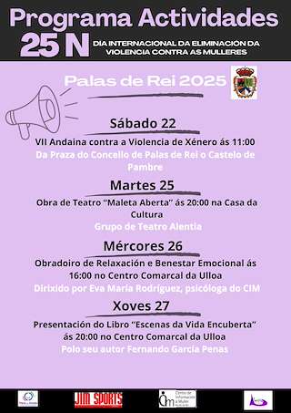 Fechas, información, programa, cartel, imágenes, mapa y ubicación de Día da Eliminación da Violencia Contra as Mulleres (2025)  en  Palas de Rei