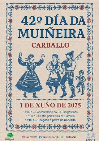 Fechas, información, programa, cartel, imágenes, mapa y ubicación de XLII Día da Muiñeira  en  Carballo