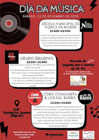 Fechas, información, programa, cartel, imágenes, mapa y ubicación de Día da Música (2025)  en  Nigrán