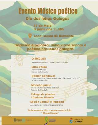 Fechas, información, programa, cartel, imágenes, mapa y ubicación de Día das Letras Galegas de Bolmente - Evento Músico Poético  en  Sober