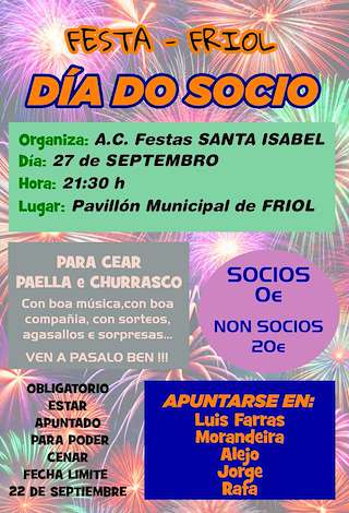 Fechas, información, programa, cartel, imágenes, mapa y ubicación de Día do Socio  en  Friol