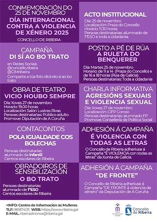 Fechas, información, programa, cartel, imágenes, mapa y ubicación de Día Internacional Contra a Violencia de Xénero (2025)  en  Ribeira