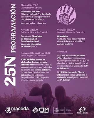 Fechas, información, programa, cartel, imágenes, mapa y ubicación de Día Internacional Contra as Violencias Machistas  (2025) en Maceda