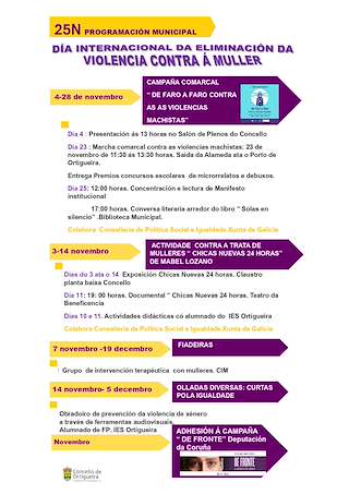 Fechas, información, programa, cartel, imágenes, mapa y ubicación de Día Internacional da Eliminación da Violencia contra a Muller  (2025)  en  Ortigueira