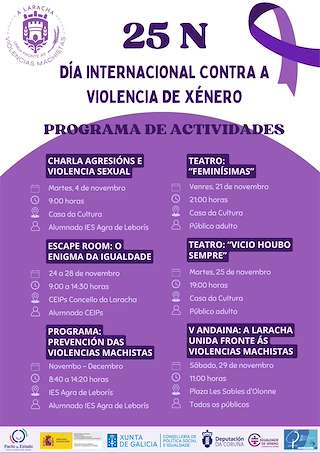 Fechas, información, programa, cartel, imágenes, mapa y ubicación de Día Internacional da Eliminación da Violencia Contra as Mulleres  en  A Laracha