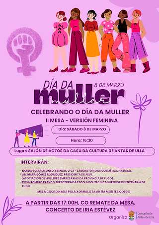 Fechas, información, programa, cartel, imágenes, mapa y ubicación de Día Internacional da Muller  en  Antas de Ulla