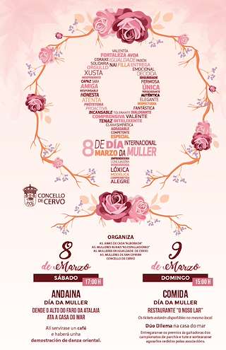 Fechas, información, programa, cartel, imágenes, mapa y ubicación de Día Internacional da Muller  en  Cervo