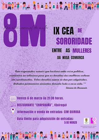 Fechas, información, programa, cartel, imágenes, mapa y ubicación de Día Internacional de la Mujer - IX Cea de Sororidade (2026)  en  Quiroga