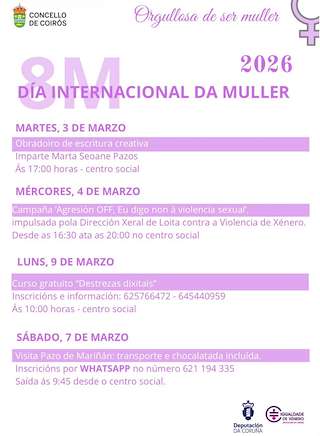 Fechas, información, programa, cartel, imágenes, mapa y ubicación de Día Internacional de la Mujer  (2026)  en  Coirós