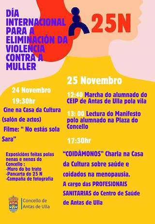 Fechas, información, programa, cartel, imágenes, mapa y ubicación de Día Internacional Para a Eliminación da Violencia Contra a Muller  (2025)  en  Antas de Ulla