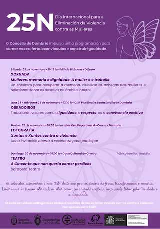 Fechas, información, programa, cartel, imágenes, mapa y ubicación de Día Internacional para a Eliminación da Violencia contra as Mulleres (2025)  en  Dumbría