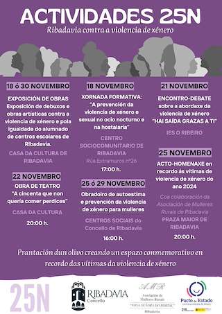 Fechas, información, programa, cartel, imágenes, mapa y ubicación de Día Internacional para a Eliminación da Violencia de Xénero  en  Ribadavia