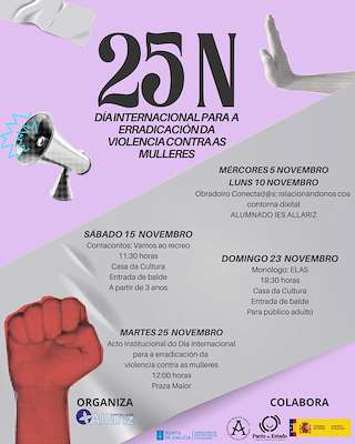 Fechas, información, programa, cartel, imágenes, mapa y ubicación de Día Internacional para a Erradicación da Violencia contra as Mulleres (2025) en Allariz