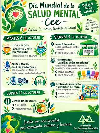 Fechas, información, programa, cartel, imágenes, mapa y ubicación de Día Mundial de la Salud Mental  (2026)  en  Cee