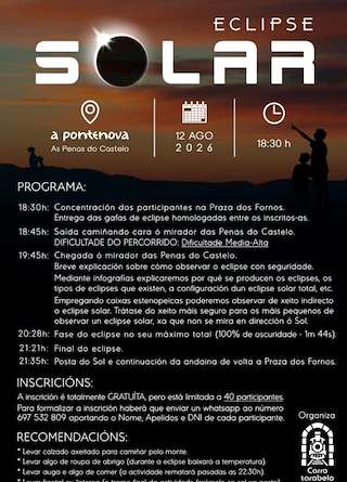 Fechas, información, programa, cartel, imágenes, mapa y ubicación de Eclipse Solar (2026)  en  A Pontenova