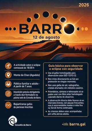 Fechas, información, programa, cartel, imágenes, mapa y ubicación de Eclipse Solar (2026)  en  Barro