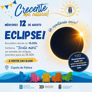 Fechas, información, programa, cartel, imágenes, mapa y ubicación de Eclipse Solar (2026)  en  Crecente