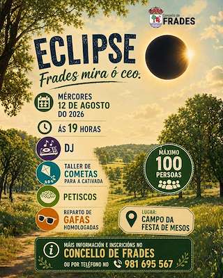 Fechas, información, programa, cartel, imágenes, mapa y ubicación de Eclipse Solar (2026)  en  Frades