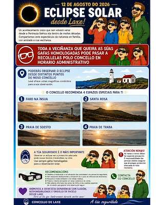Fechas, información, programa, cartel, imágenes, mapa y ubicación de Eclipse Solar (2026)  en  Laxe