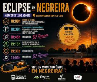 Fechas, información, programa, cartel, imágenes, mapa y ubicación de Eclipse Solar (2026)  en  Negreira