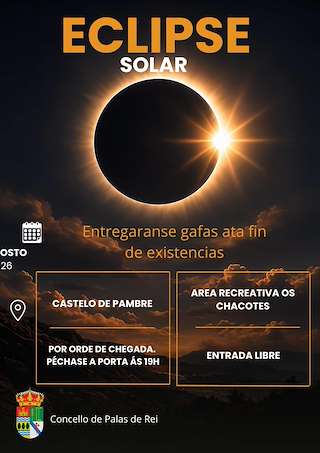 Fechas, información, programa, cartel, imágenes, mapa y ubicación de Eclipse Solar (2026)  en  Palas de Rei