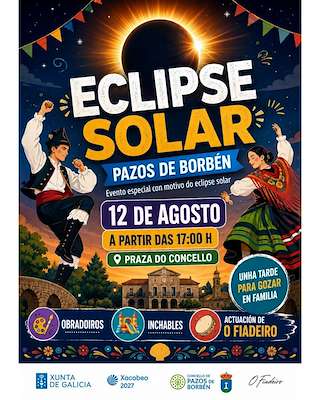 Fechas, información, programa, cartel, imágenes, mapa y ubicación de Eclipse Solar (2026)  en  Pazos de Borbén