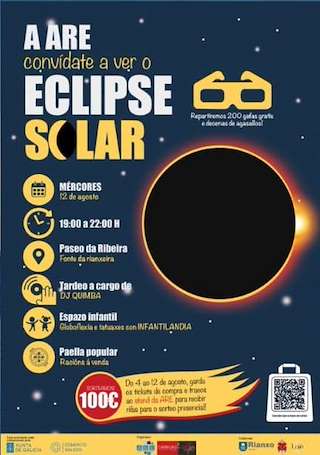 Fechas, información, programa, cartel, imágenes, mapa y ubicación de Eclipse Solar (2026)  en  Rianxo