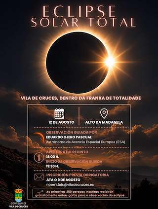 Fechas, información, programa, cartel, imágenes, mapa y ubicación de Eclipse Solar Total (2026)  en  Vila de Cruces