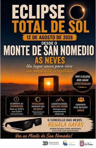 Fechas, información, programa, cartel, imágenes, mapa y ubicación de Eclipse Total de Sol (2026)  en  As Neves