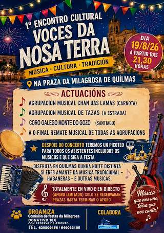 Fechas, información, programa, cartel, imágenes, mapa y ubicación de I Encontro Cultural Voces da Nosa Terra (2026)  en  Carnota