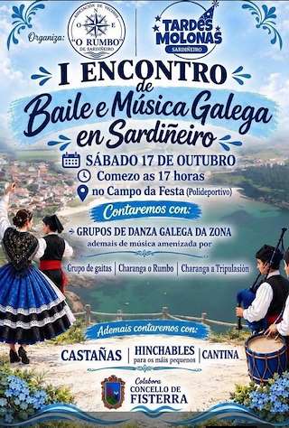Fechas, información, programa, cartel, imágenes, mapa y ubicación de I Encontro de Baile e Música Galega de Sardiñeiro (2026)  en  Fisterra