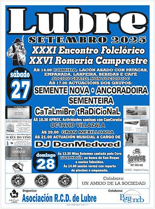 Fechas, información, programa, cartel, imágenes, mapa y ubicación de XXXI Encontro Folclórico e XXVI Romaría Campestre de Lubre   en  Bergondo