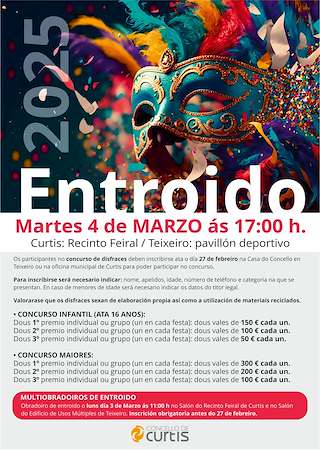 Fechas, información, programa, cartel, imágenes, mapa y ubicación de Entroido  en  Curtis