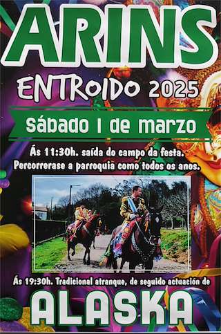 Fechas, información, programa, cartel, imágenes, mapa y ubicación de Entroido de Arins  en  Santiago de Compostela