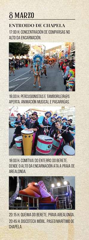 Fechas, información, programa, cartel, imágenes, mapa y ubicación de Entroido de Chapela  en  Redondela