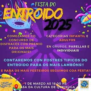 Fechas, información, programa, cartel, imágenes, mapa y ubicación de Entroido de Queiruga  en  Porto do Son