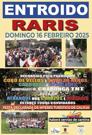 Fechas, información, programa, cartel, imágenes, mapa y ubicación de Entroido de Rarís   en  Teo
