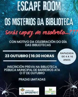 Fechas, información, programa, cartel, imágenes, mapa y ubicación de Escape Room do Día da Biblioteca (2025)  en  Barreiros